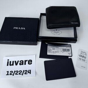 AUTHENTIC Prada Black Leather Mens Bifold / Wallet